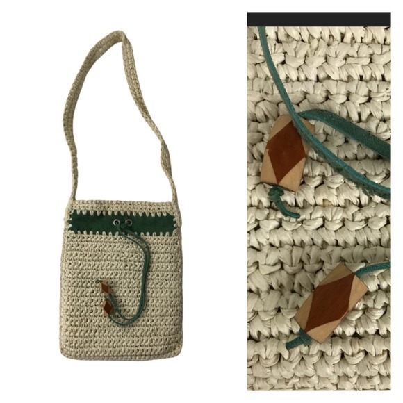 1970s Sears Woven Hippie Purse Shoulder Bag Green Suede Handbag *